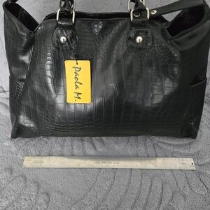 Paola Frani Black Croc-Embossed Tote
